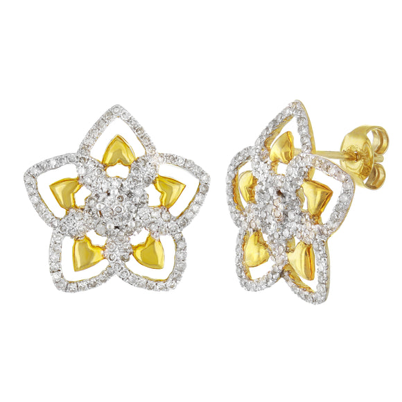 10k Yellow Gold 0.91ctw Diamond Pave Heart Flower Earrings