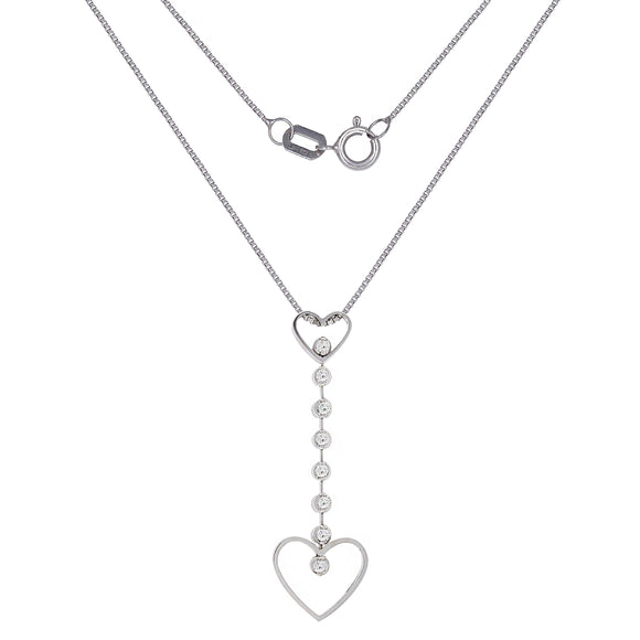 Italian 14k White Gold 1/4ctw Diamond Heart Linear Pendant Necklace