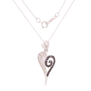 10k White Gold 0.30ctw Black & White Diamond Scrolling Heart Pendant Necklace