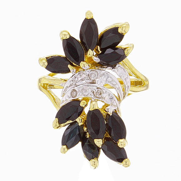 14k Yellow Gold Sapphire & Diamond Accent Floral & Vine Cluster Ring Size 5.5