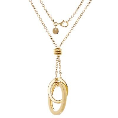 Italian 14k Yellow Gold Rolo Chain Necklace with Oval Drop Down Pendant 18