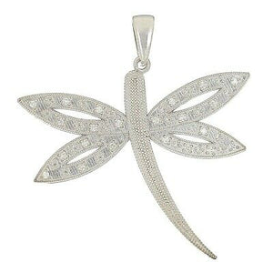 14k White Gold Diamond Insect Dragonfly Pendant 1.5" 3.5g
