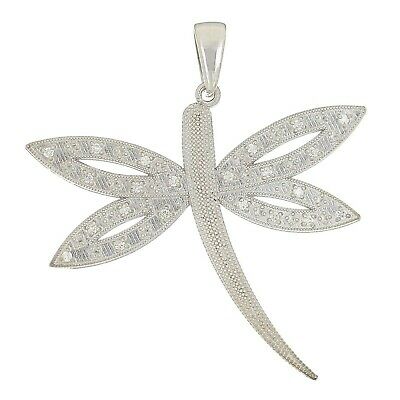 14k White Gold Diamond Insect Dragonfly Pendant 1.5