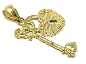 14k Yellow Gold Solid Heart Locket Key Charm Pendant 1.2 grams