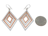 Italian 14k Two Tone Gold Diamond Cut Diamond Shape Dangle Earrings 2.6" 4.9g