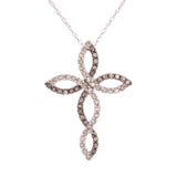 14k White Gold 0.33ctw Champagne & White  Diamond Twist Cross Pendant Necklace