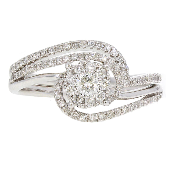 14k White Gold 0.50ctw Diamond Swirl Sparkling Engagement & Wedding Ring Set Sz7