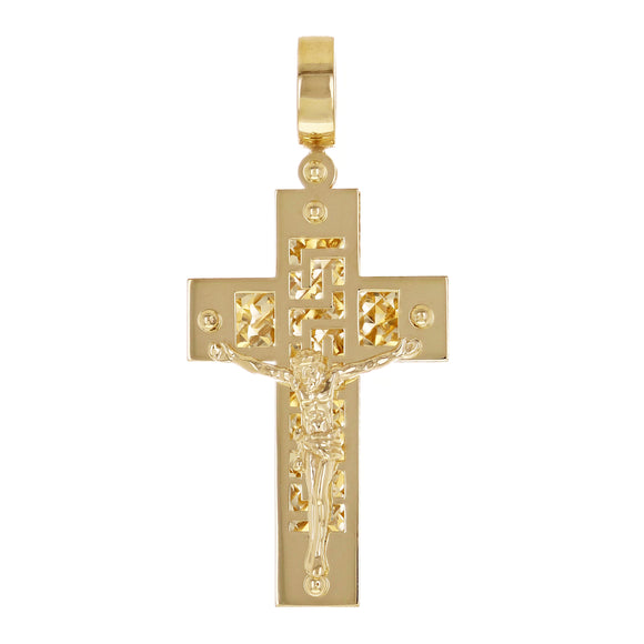 Italian 14k Yellow Gold 3D Double Sided Crucifix Cross Charm Pendant 1.6