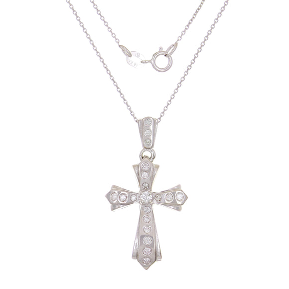 14k White Gold 0.25ctw Diamond Cross Pendant Necklace 18