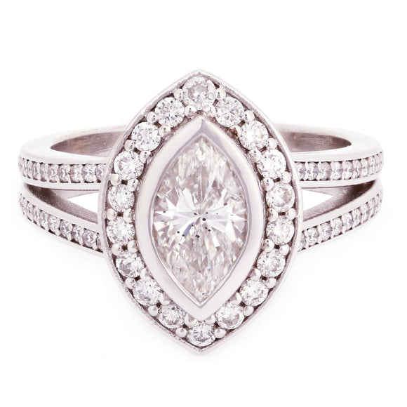 14k White Gold 1.71ctw Diamond Vintage Split Double Band Engagement Ring