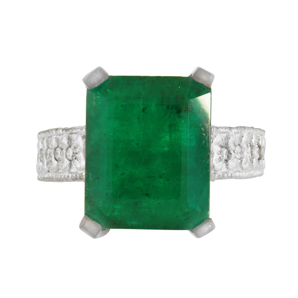 14k White Gold Rectangle 10.19ct Emerald Ring with 0.25ct Diamond Accent Sz 6.5