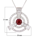 18k White Gold 0.90ctw Ruby & Diamond Concentric Rings Pendant Necklace 18"