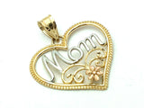 14k Tri Color Gold Flower Heart MOM Charm Pendant 0.9 gram
