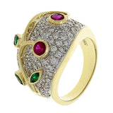 14k Yellow Gold 1.49ctw Emerald Ruby & Diamond Pave Leaf & Vine Ring Size 6.5