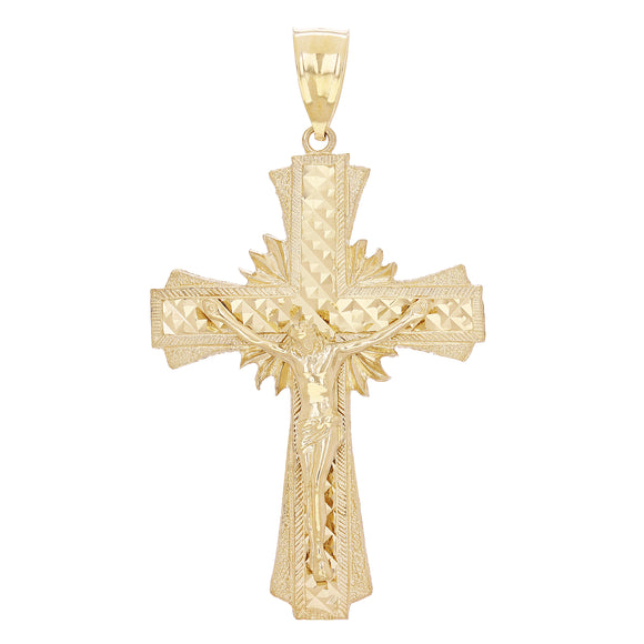 14k Yellow Gold Diamond Cut Jesus Cross Crucifix Catholic Pendant 2.9