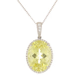 14k White Gold 0.20ctw Oval Lemon Quartz & Diamond Drop Pendant Necklace