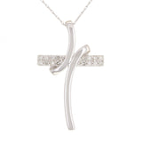 14k White Gold 0.20ctw Diamond Signature Ribbon Cross Pendant Necklace