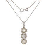14k White Gold 0.20ctw Cultured White Pearl & Diamond Triple Drop Necklace