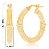 Italian 14k Yellow Gold Waffle Texture & Bright Shine Hollow Hoop Earrings 2gram