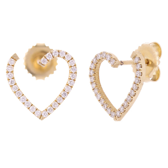 14k Yellow Gold 0.75ctw Diamond Open Heart Love Swirl Stud Earrings