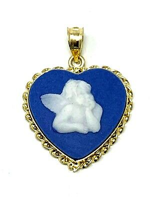 14k Yellow Gold Cupid in Heart Cameo Charm Pendant 1.9 grams