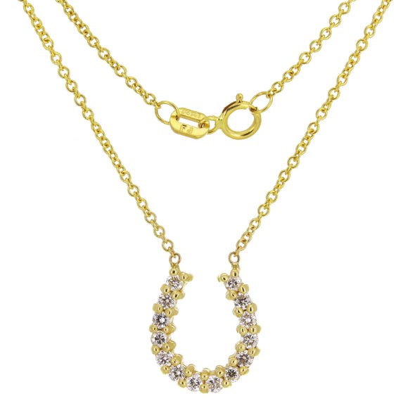 14k Yellow Gold 0.40ctw Diamond Lucky Horseshoe Pendant Necklace