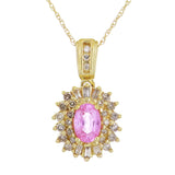 14k Yellow Gold 0.20ctw Pink Sapphire & Diamond Oval Cluster Pendant Necklace