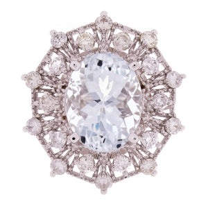 14k White Gold 1ctw Aquamarine & Diamond Snowflake Milgrain Trellis Ring Size 7