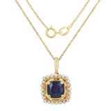 14k Yellow Gold 0.25ctw Sapphire & Diamond Vintage Style Pendant Necklace 18"