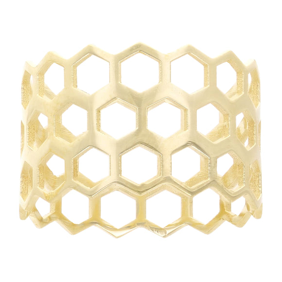 14k Yellow Gold Honeycomb Stackable Ring 11.8 mm Size 6.5 2.3 grams