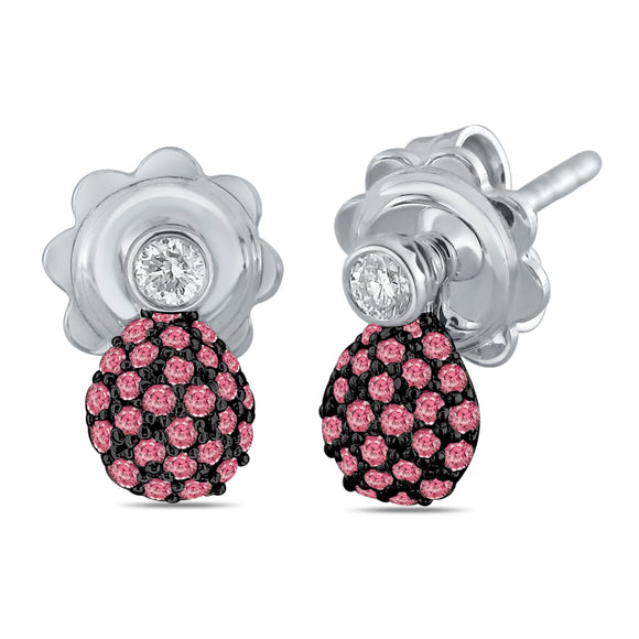 10k White Gold 0.35ctw Pink & White Diamond Stud Earrings w/ Removable Jackets