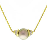 Italian 14k Yellow Gold 12mm Black Cultured Tahitian Pearl Diamond Necklace