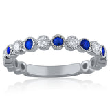 14k White Gold 0.67ctw Sapphire & Diamond Stacking Ring/Wedding Band Size 6.5