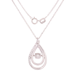14k White Gold 0.25ctw Heartbeat Diamonds in Rhythm Swirl Drop Pendant Necklace