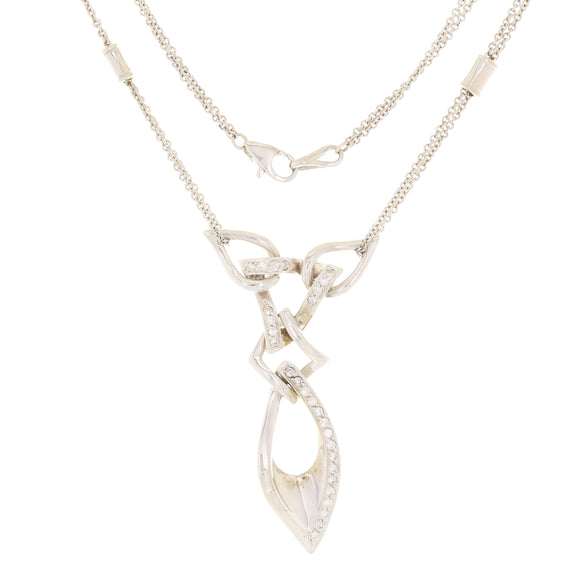 14k White Gold 0.75ctw Diamond Entwined Ribbon Drop Pendant Necklace 18