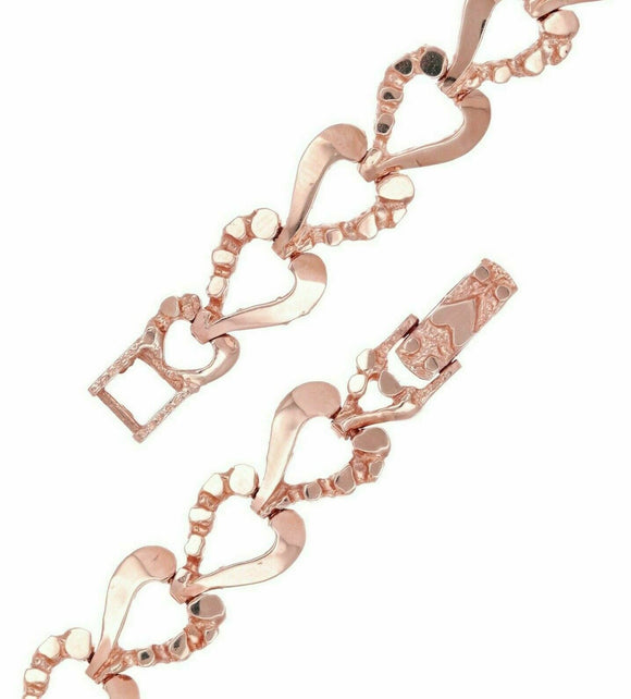 14k Rose Gold Plain Nugget Heart Link Bracelet 8.5