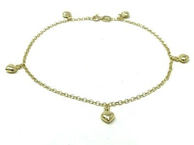 14k Yellow Gold Heart Charm Anklet Bracelet 10