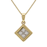14k Yellow Gold 0.40ctw Princess Diamond Square Pendant Necklace