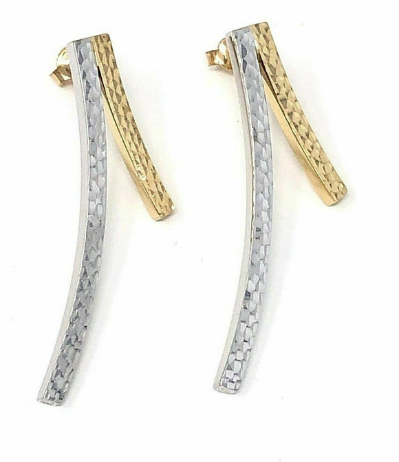 14k Two Tone Gold Diamond Cut Curved Bar Earrings 2
