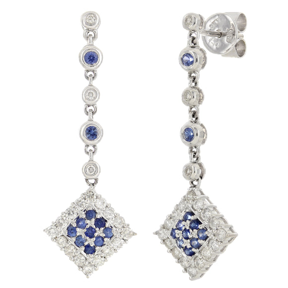 18k White Gold 0.63ctw Sapphire & Diamond Dangle Square Earrings
