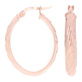 Italian 14k Rose Gold Rope Design Oval Hollow Hoop Earrings 1"