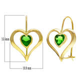 14k Yellow Gold Vibrant Green Crystal Heart Dangle Earrings