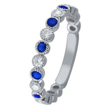 14k White Gold 0.67ctw Sapphire & Diamond Stacking Ring/Wedding Band Size 6.5