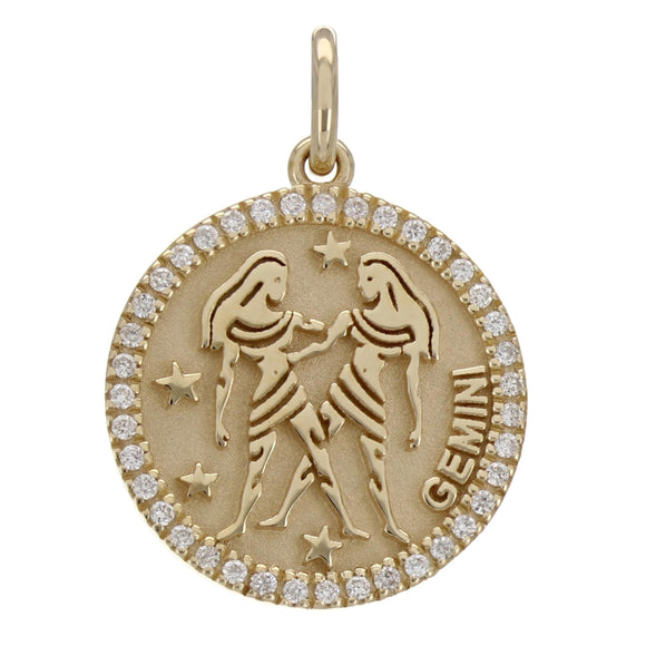 14k Yellow Gold Diamond Zodiac Sign Gemini Pendant