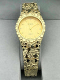 10k Yellow Gold Nugget Wrist Watch Link Bracelet with Geneve Watch 7.5" 48.5g