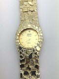 14k Yellow Gold Nugget Bracelet Link Geneve Diamond Wrist Watch 7.5"