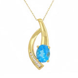 10k Yellow Gold Sky Blue Topaz & Diamond Ribbon Drop Pendant Necklace 18"