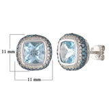10k White Gold 0.92ctw Blue Topaz Blue & White Diamond Cushion Stud Earrings