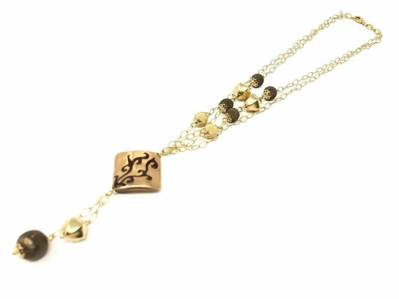 14k Two Tone Gold Italian Hollow Fancy Chain Pendant Necklace 17