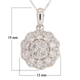 14k White Gold 1ctw Diamond Cluster Flower Pendant Necklace 18"